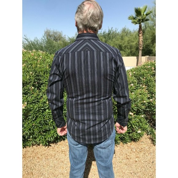 Utility Brand Men's Long Sleeve Button Down Shirt in BLK with Stripes SZ M -NEW - Picture 6 of 9